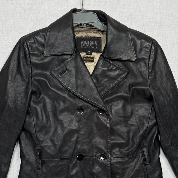 VTG Wilsons Leather Pelle Studio Jacket Black Double Breasted Thinsulate Size M - Picture 3 of 14